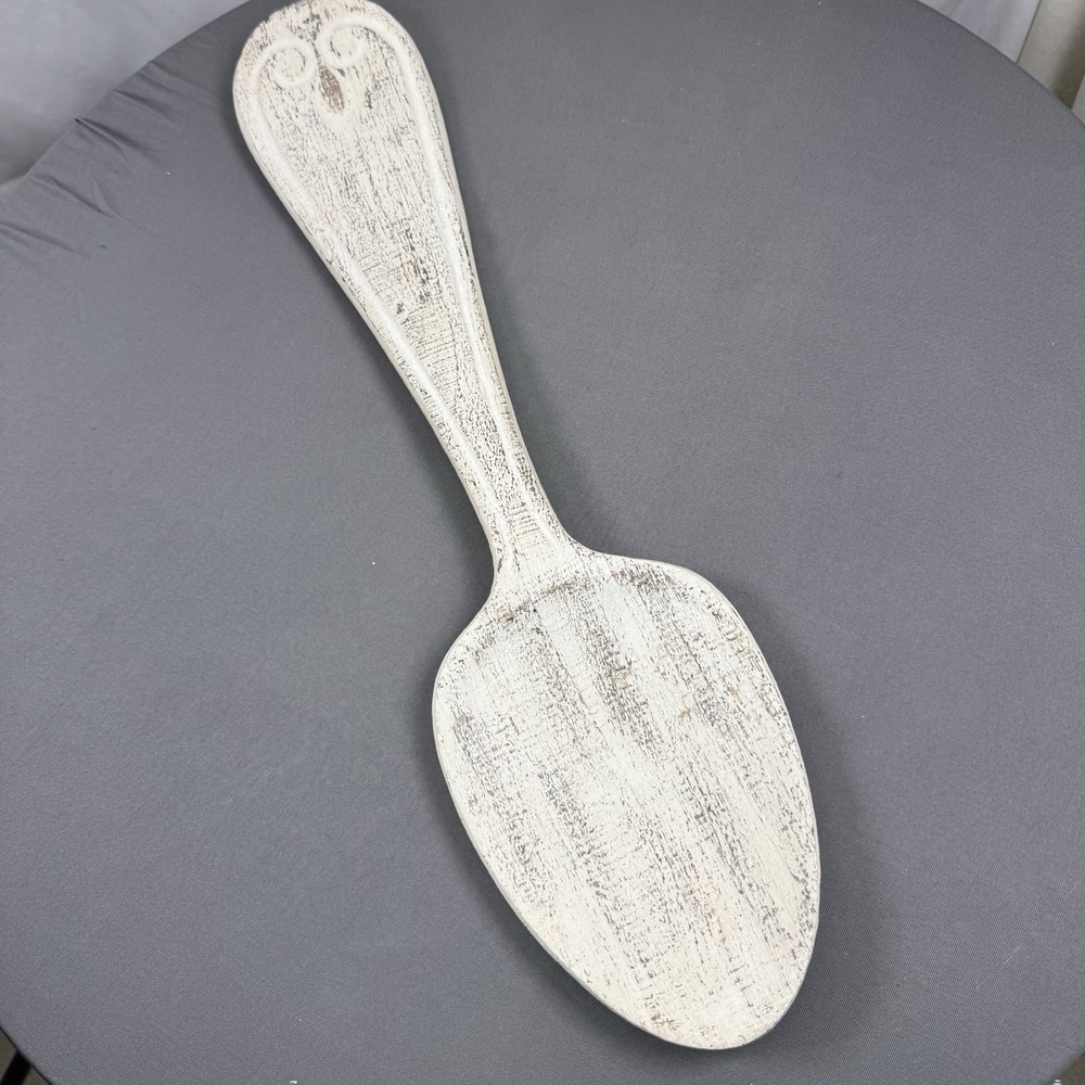 Large Whitewash Spoon Wall Decor Kitchen Rustic Farmhouse Kitschy Distressed